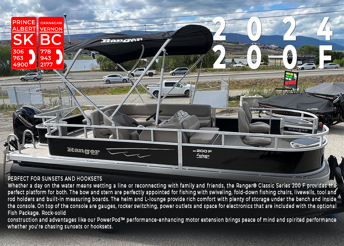 pontoon boat, 2024 RANGER Reata Classic Series - 200F, Exclusive Auto Marine Vernon, fishing pontoon,  power boat, outboard motor, Mercury marine
